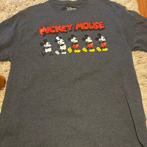 Disney Gray Mickey Mouse Evolution Graphic Tee with Red & Yellow Accents